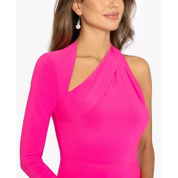 Betsy & Adam Asymmetrical One Sleeve Cutout Gown Pink size 2 - Picture 3 of 4